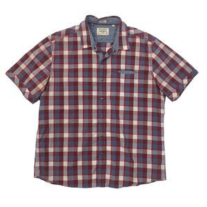 7 Diamonds Shirt Mens XXL 2XL Red Cotton Plaid Short Sleeve Snap Button Western
